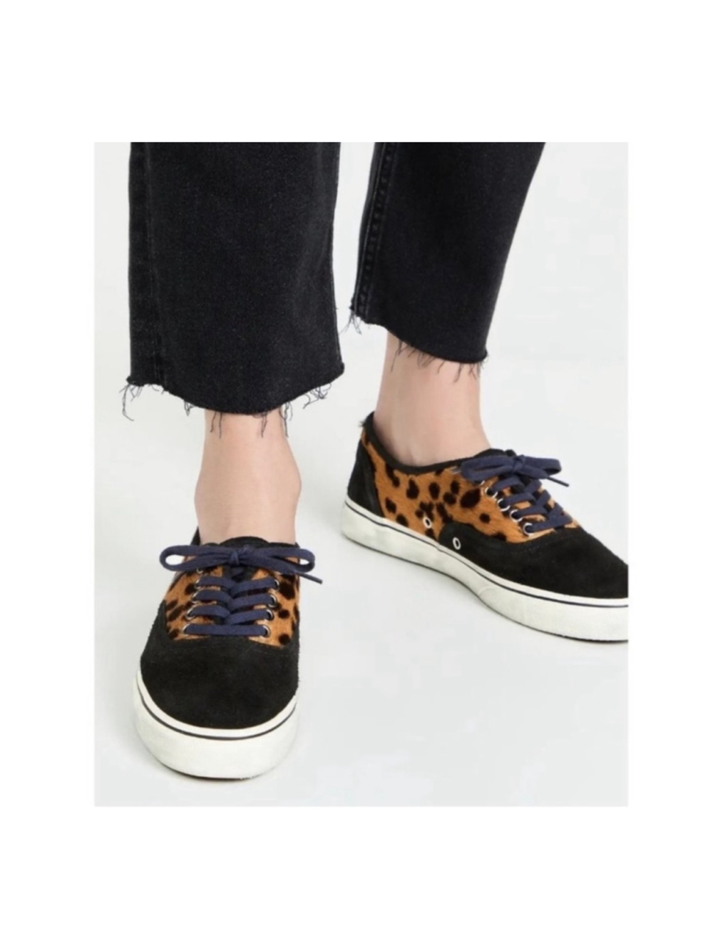 Women's RE/DONE 70s Low Top Skate Sneakers in Black and Leopard Print 41 US 9.5